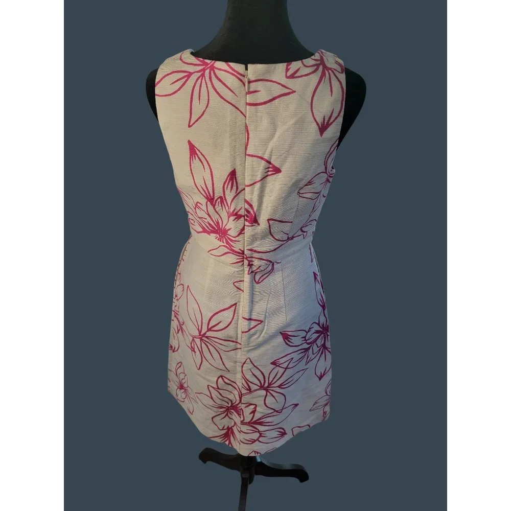 Ann Taylor Cream Midi Dress with Pink Floral Outline